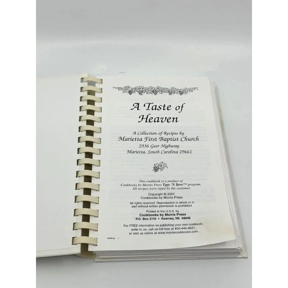 A Taste Of Heaven Spiral Bound Cookbook Marietta First‎ Baptist Church SC 2001